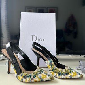Dior Sweet-D beaded sling back heels, 39.5. Original box and dust bags included.